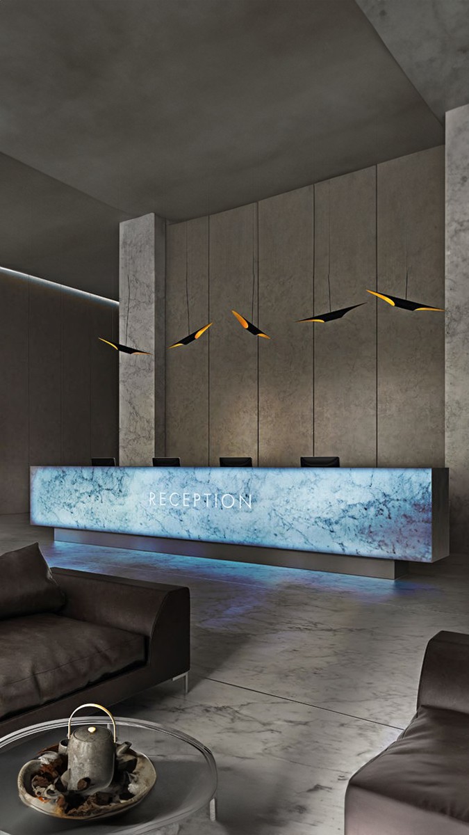 Bancone reception di design in pietra
